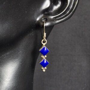 Vintage BR Sterling Silver Dangle Earrings Cobalt Blue Glass Southwest Geometric